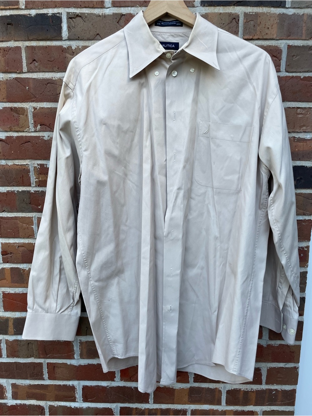 Nautica Men's Long-Sleeve Button-Down Shirt in Light Beige